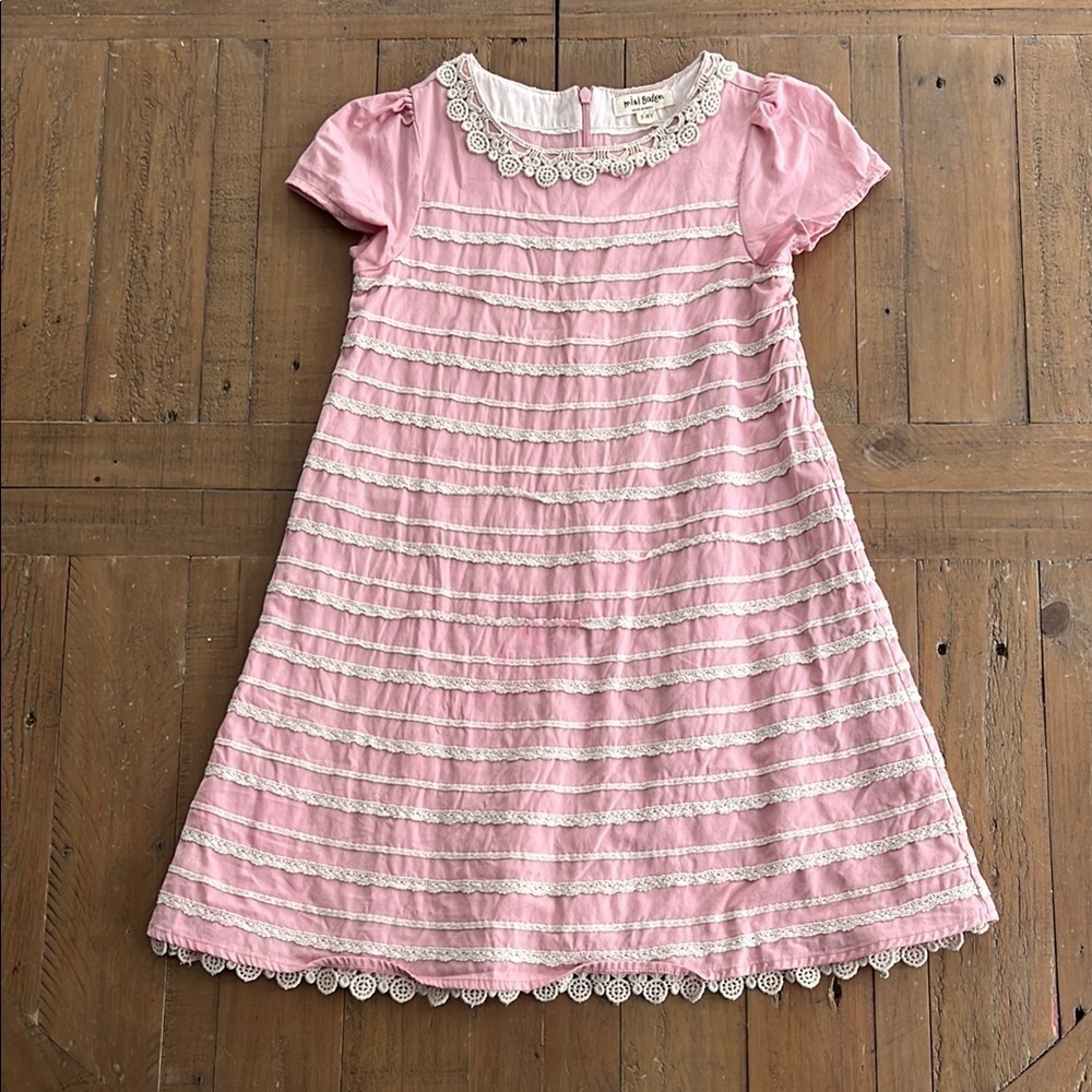 Mini Boden pink crochet lace shift dress